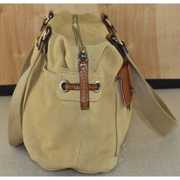 Fossil Womens Canvas/Leather Tan Front Flap Front Pockets Crossbody Purse - Picture 2 of 10